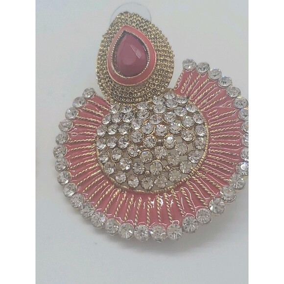 Large statement Earrings Round Enamal Rhinestones Dangle Belly Dance Pierced - Picture 3 of 8